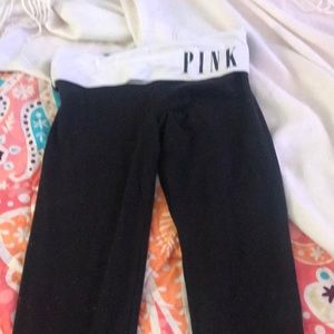 VSPink leggings fold over waistband white in front black in back rare